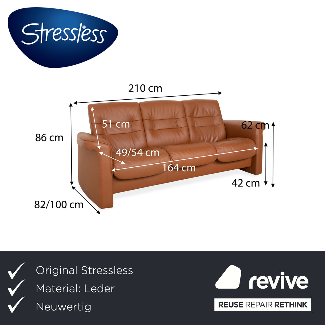 Stressless Sapphire Leather Three Seater Sofa Couch Brown Manual Function