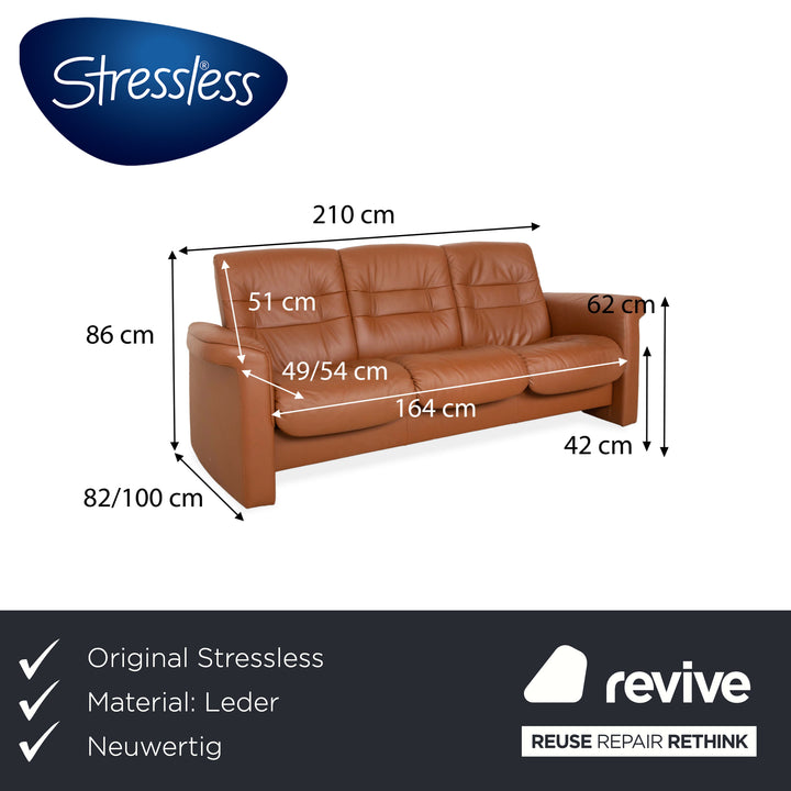 Stressless Sapphire Leather Three Seater Sofa Couch Brown Manual Function