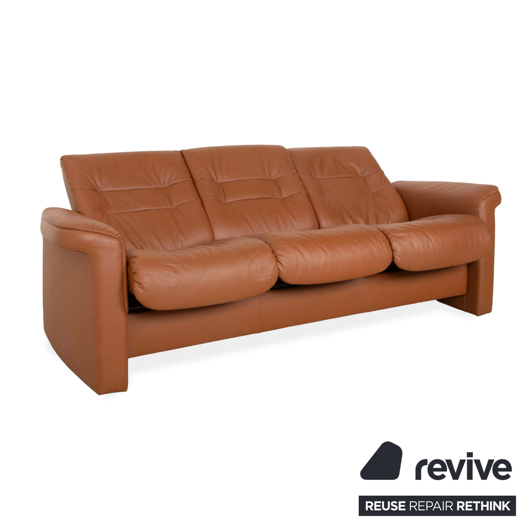 Stressless Sapphire Leather Three Seater Sofa Couch Brown Manual Function