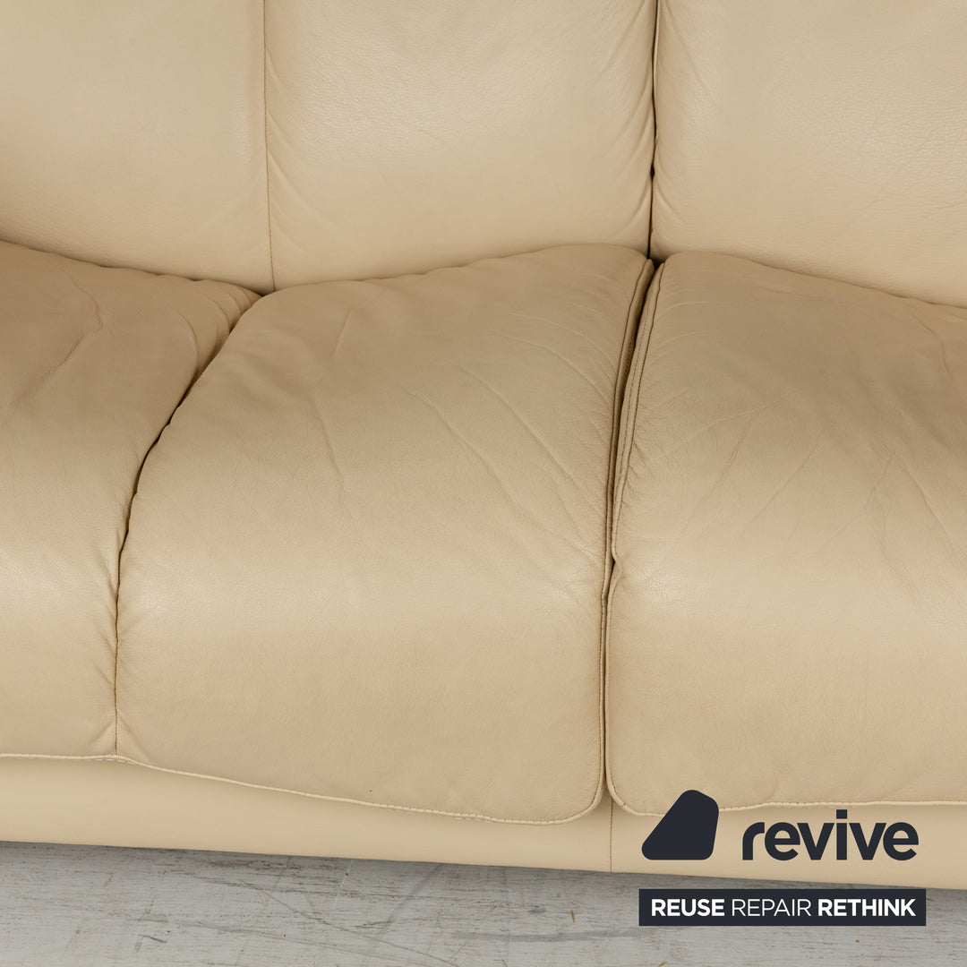 Stressless Soul Leather Three Seater Cream Sofa Couch Manual Function