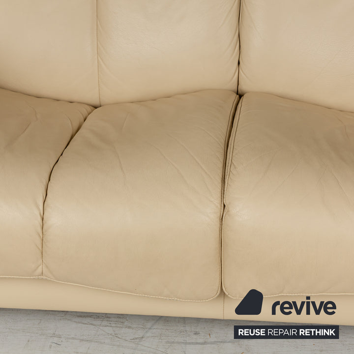 Stressless Soul Leather Three Seater Cream Sofa Couch Manual Function