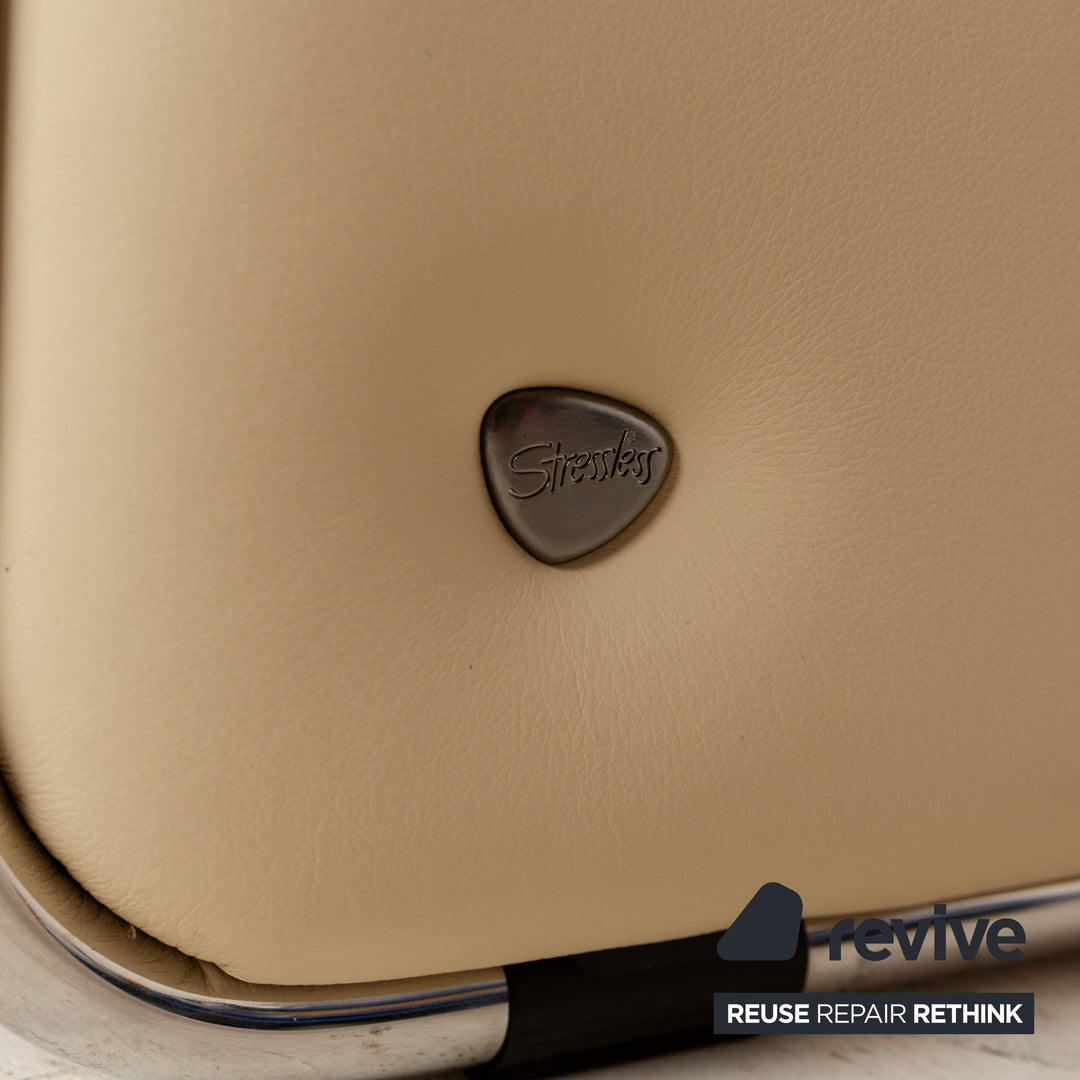 Stressless Soul Leather Three Seater Cream Sofa Couch Manual Function