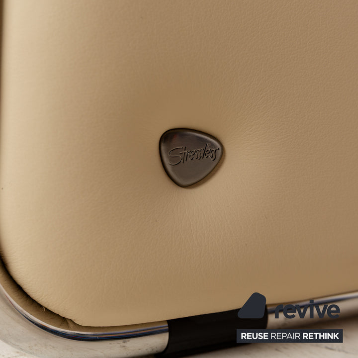 Stressless Soul Leather Three Seater Cream Sofa Couch Manual Function