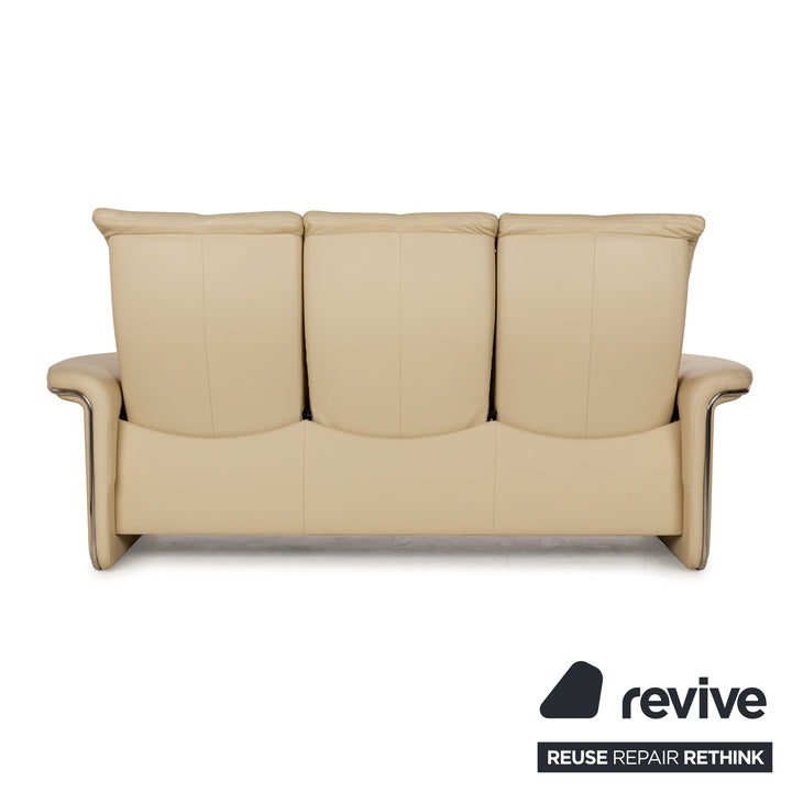 Stressless Soul Leather Three Seater Cream Sofa Couch Manual Function