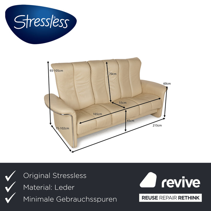 Stressless Soul Leather Three Seater Cream Sofa Couch Manual Function