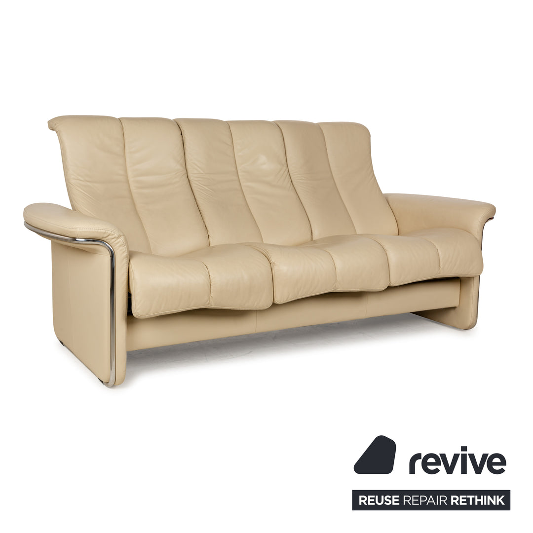 Stressless Soul Leather Three Seater Cream Sofa Couch Manual Function