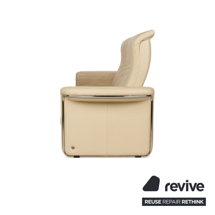 Stressless Soul Leather Three Seater Cream Sofa Couch Manual Function