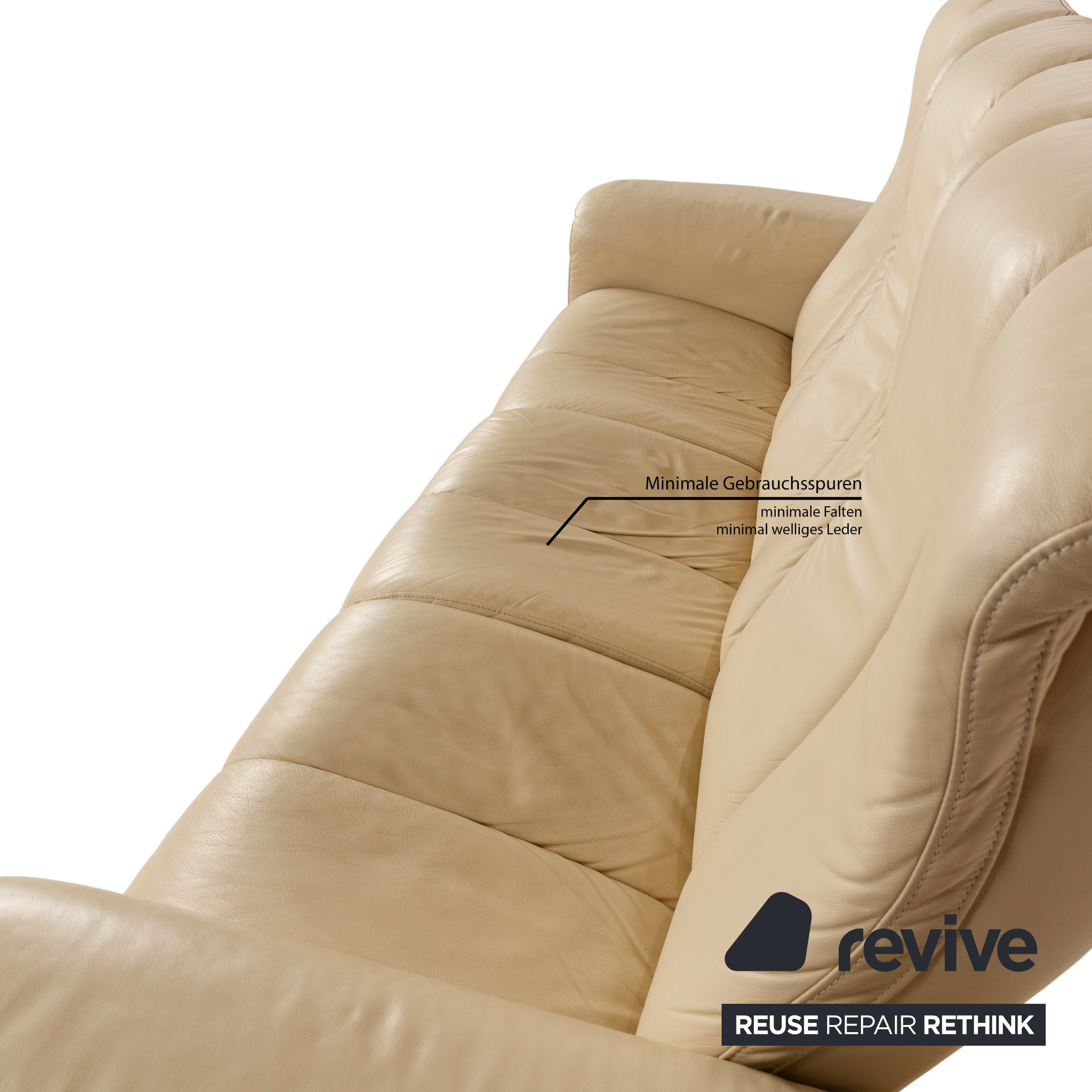 Stressless Soul Leather Three Seater Cream Sofa Couch Manual Function