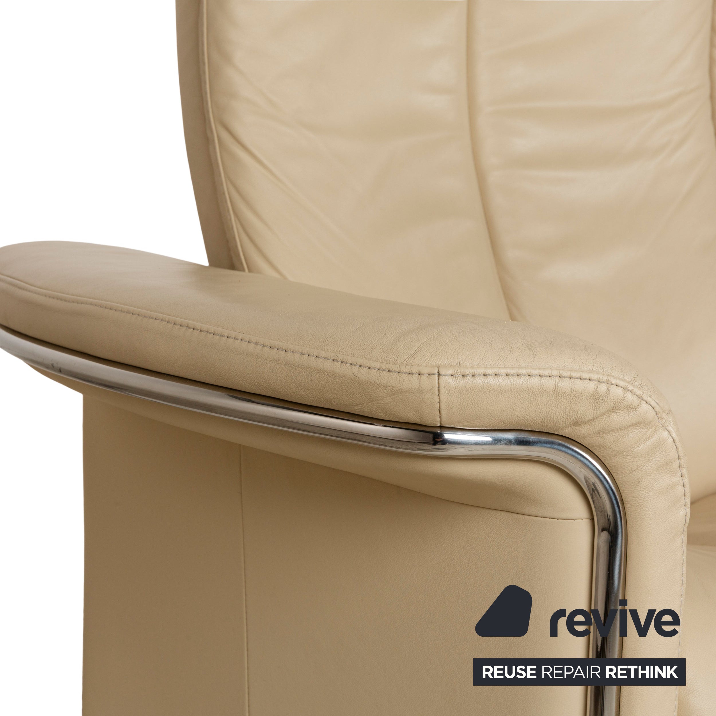 Stressless Soul Leather Three Seater Cream Sofa Couch Manual Function