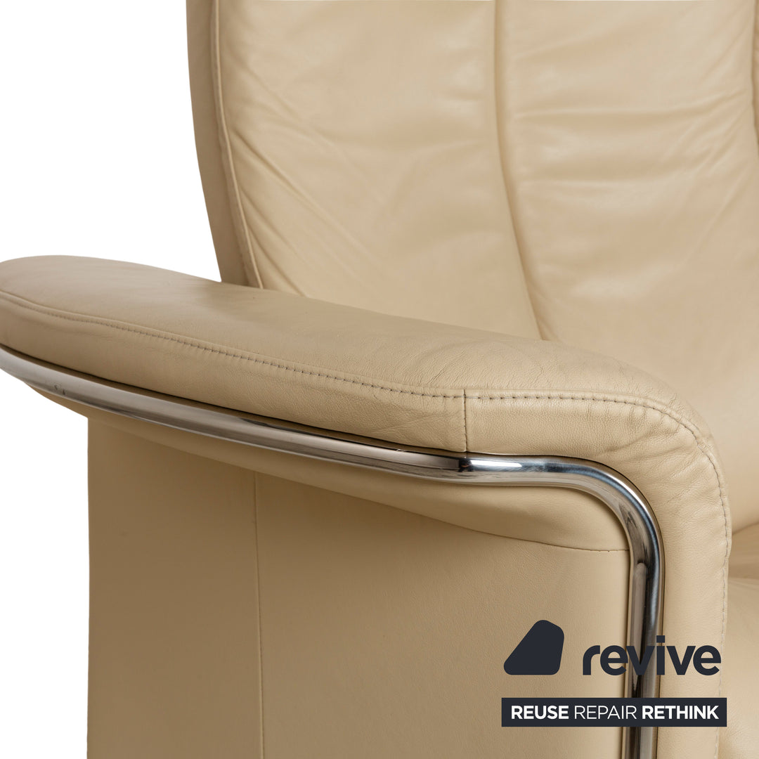 Stressless Soul Leather Three Seater Cream Sofa Couch Manual Function