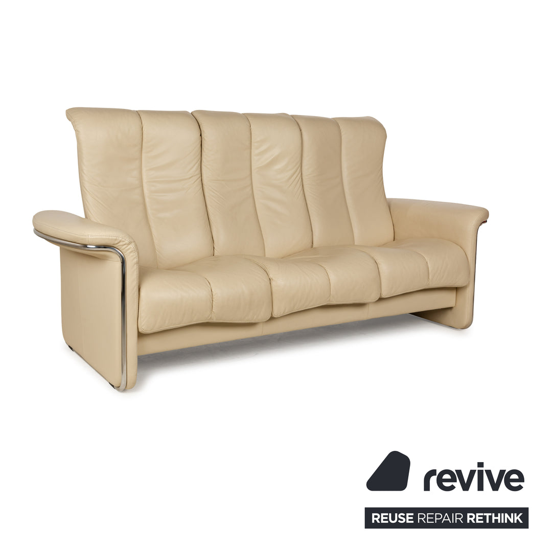 Stressless Soul Leather Three Seater Cream Sofa Couch Manual Function