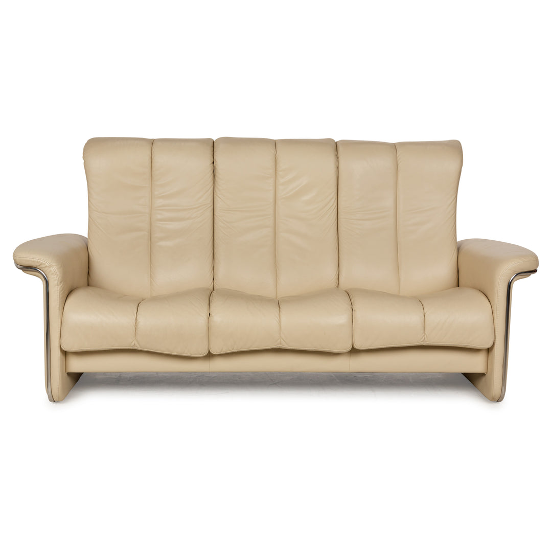 Stressless Soul Leather Three Seater Cream Sofa Couch Manual Function
