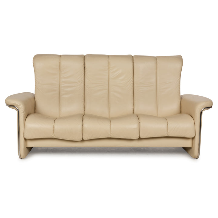 Stressless Soul Leather Three Seater Cream Sofa Couch Manual Function