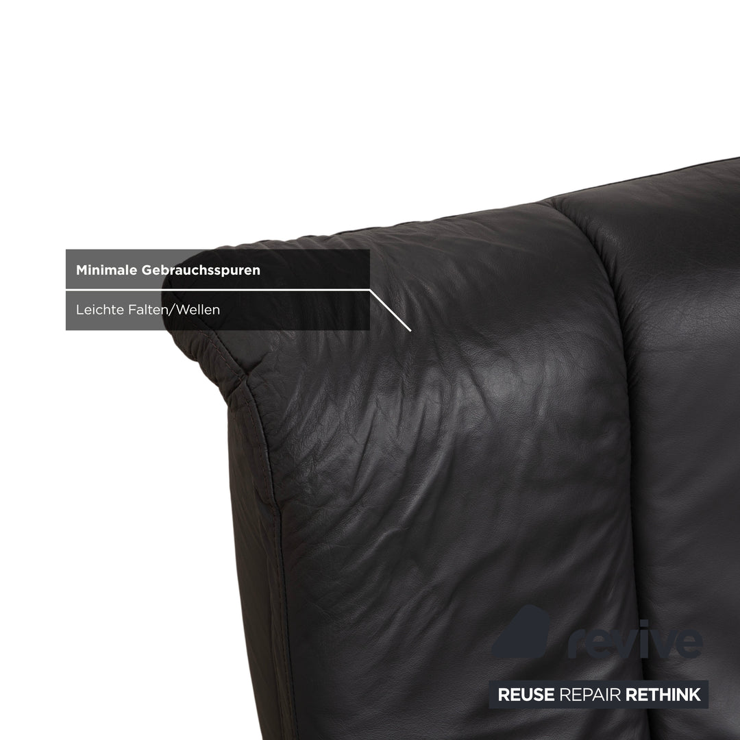 Stressless Soul Leather Three-Seater Dark Grey Anthracite Manual Function Sofa