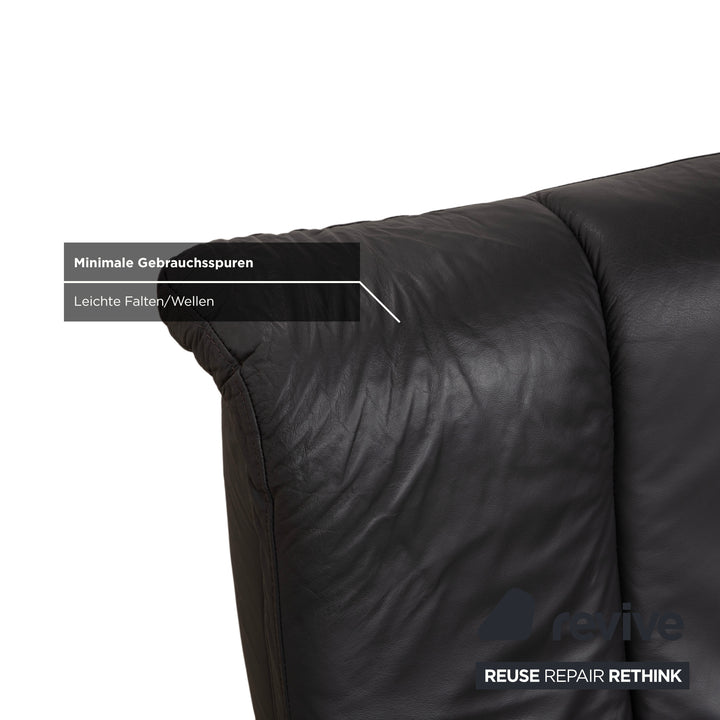 Stressless Soul Leather Three-Seater Dark Grey Anthracite Manual Function Sofa