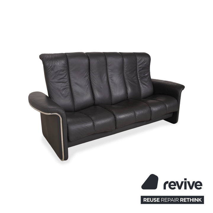 Stressless Soul Leder Dreisitzer Dunkelgrau Anthrazit manuelle Funktion Sofa Couch