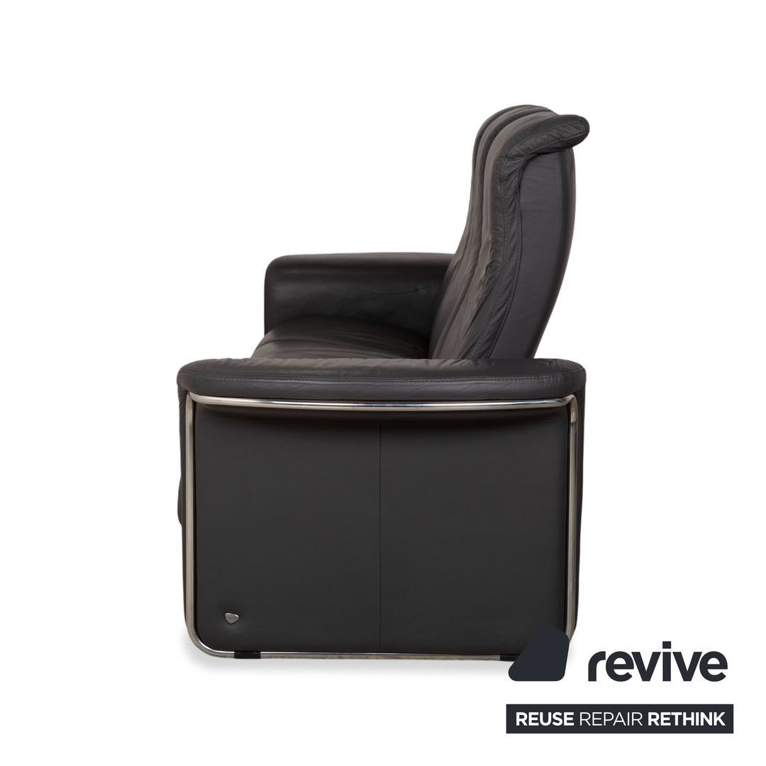Stressless Soul Leather Three-Seater Dark Grey Anthracite Manual Function Sofa