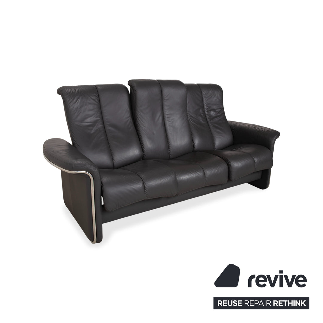 Stressless Soul Leder Dreisitzer Dunkelgrau Anthrazit manuelle Funktion Sofa Couch