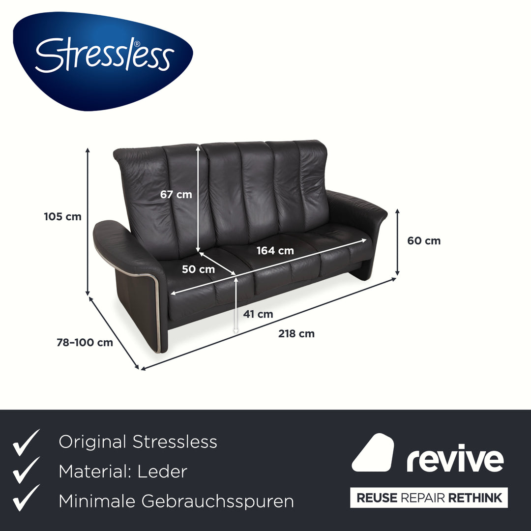 Stressless Soul Leder Dreisitzer Dunkelgrau Anthrazit manuelle Funktion Sofa Couch