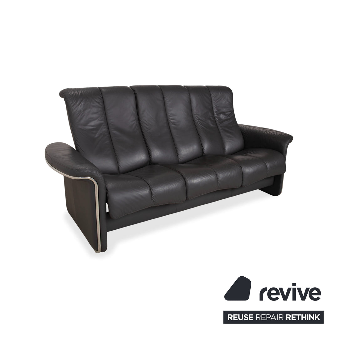Stressless Soul Leder Dreisitzer Dunkelgrau Anthrazit manuelle Funktion Sofa Couch