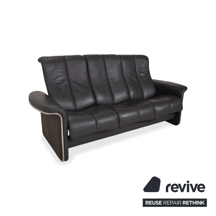 Stressless Soul Leder Dreisitzer Dunkelgrau Anthrazit manuelle Funktion Sofa Couch