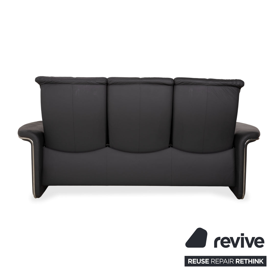 Stressless Soul Leather Three-Seater Dark Grey Anthracite Manual Function Sofa