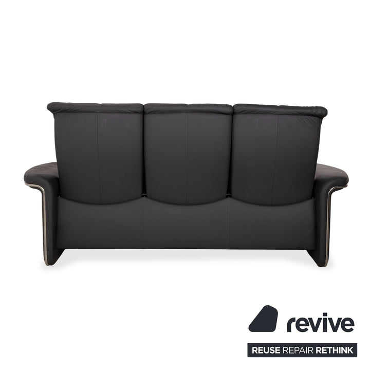 Stressless Soul Leather Three-Seater Dark Grey Anthracite Manual Function Sofa