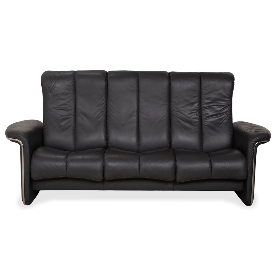 Stressless Soul Leather Three-Seater Dark Grey Anthracite Manual Function Sofa