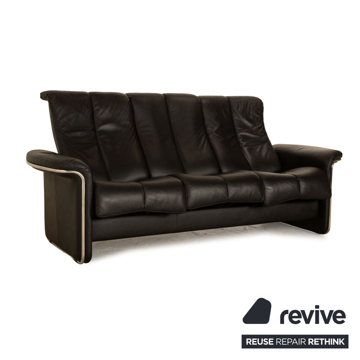 Stressless Soul Leather Three Seater Black Sofa Couch Manual Function