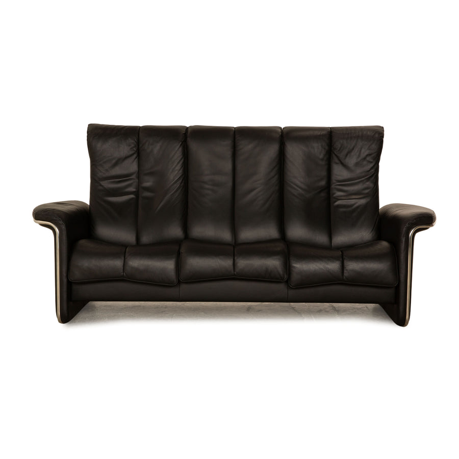 Stressless Soul Leather Three Seater Black Sofa Couch Manual Function