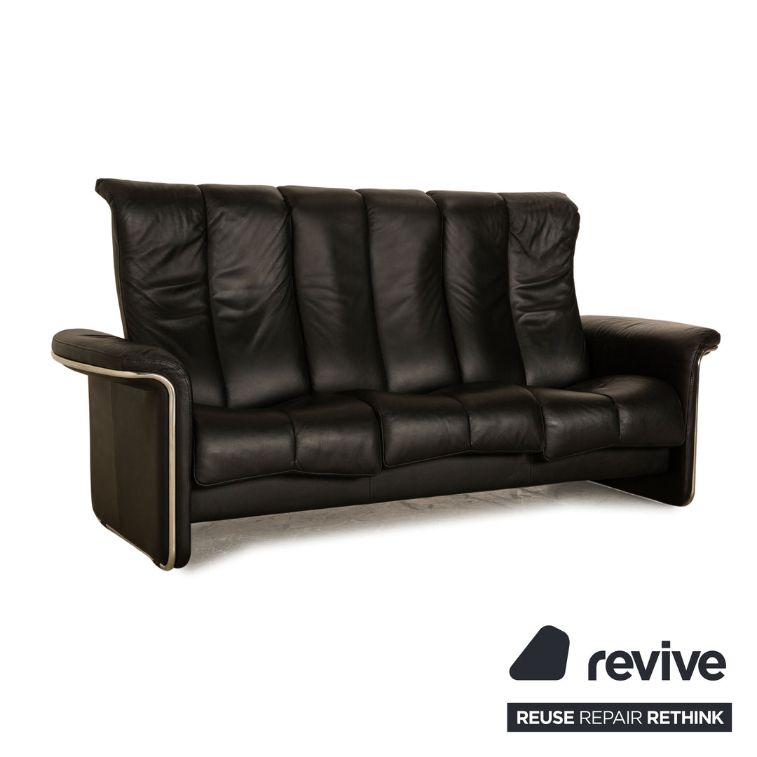 Stressless Soul Leather Three Seater Black Sofa Couch Manual Function