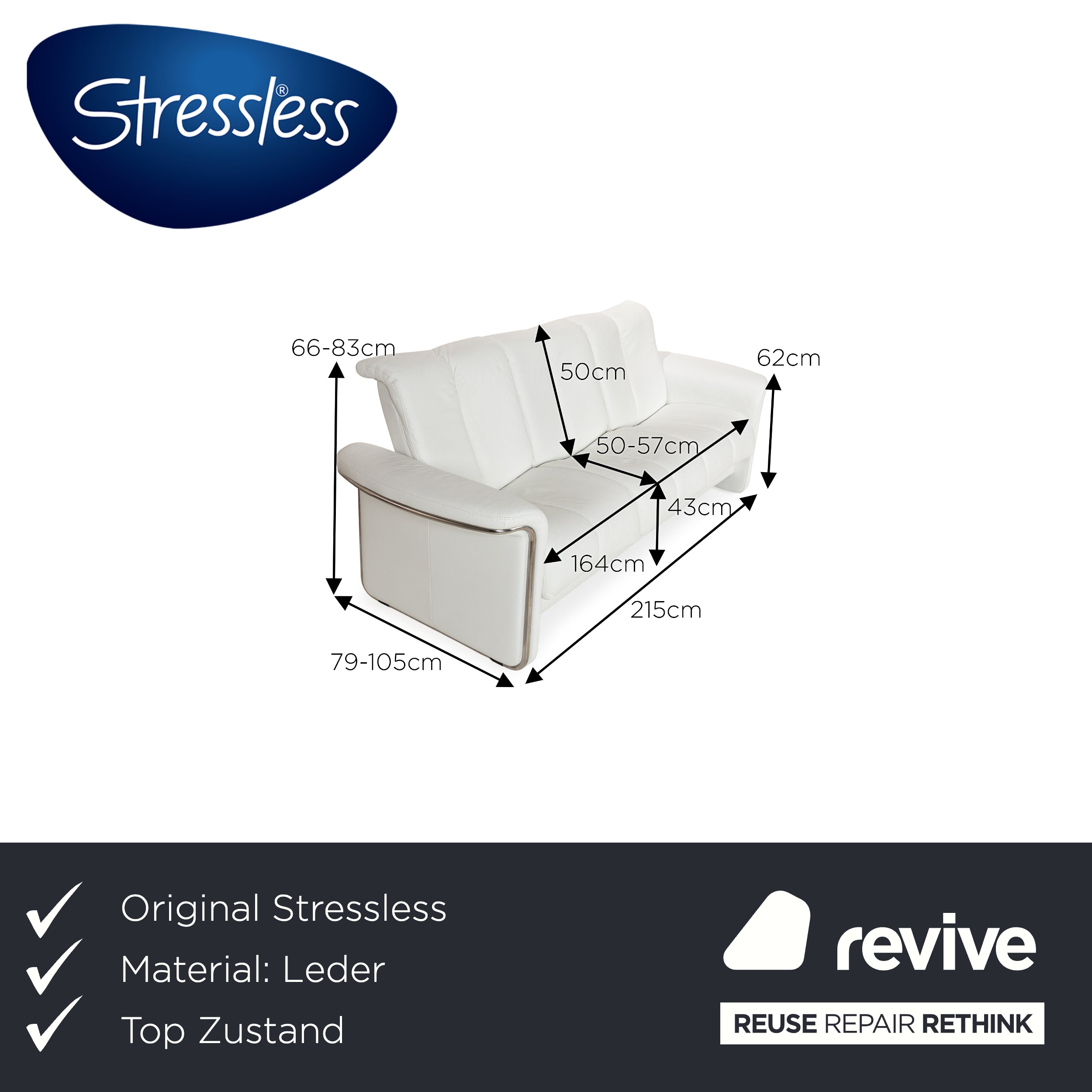 Stressless Soul Leder Dreisitzer Weiß Sofa Couch