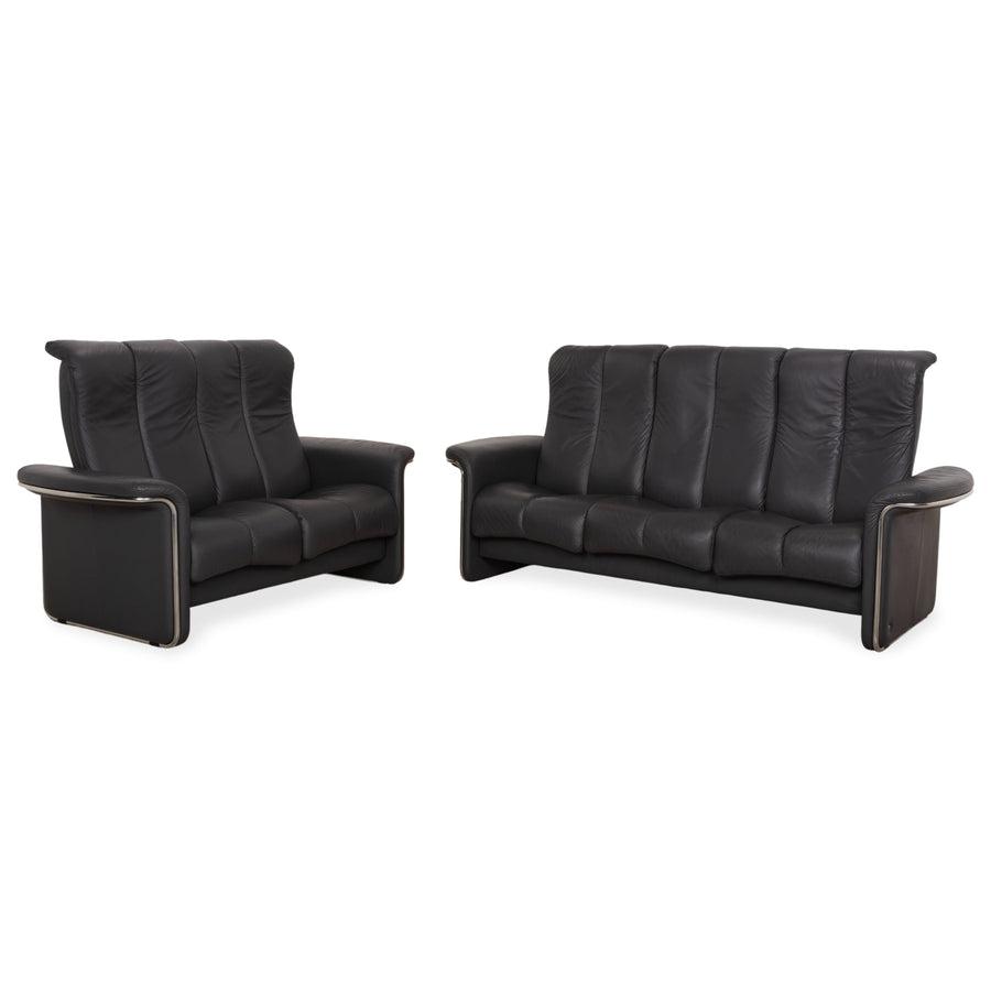 Stressless Soul Leder Dreisitzer Zweisitzer Dunkelgrau Anthrazit manuelle Funktion Sofa Couch