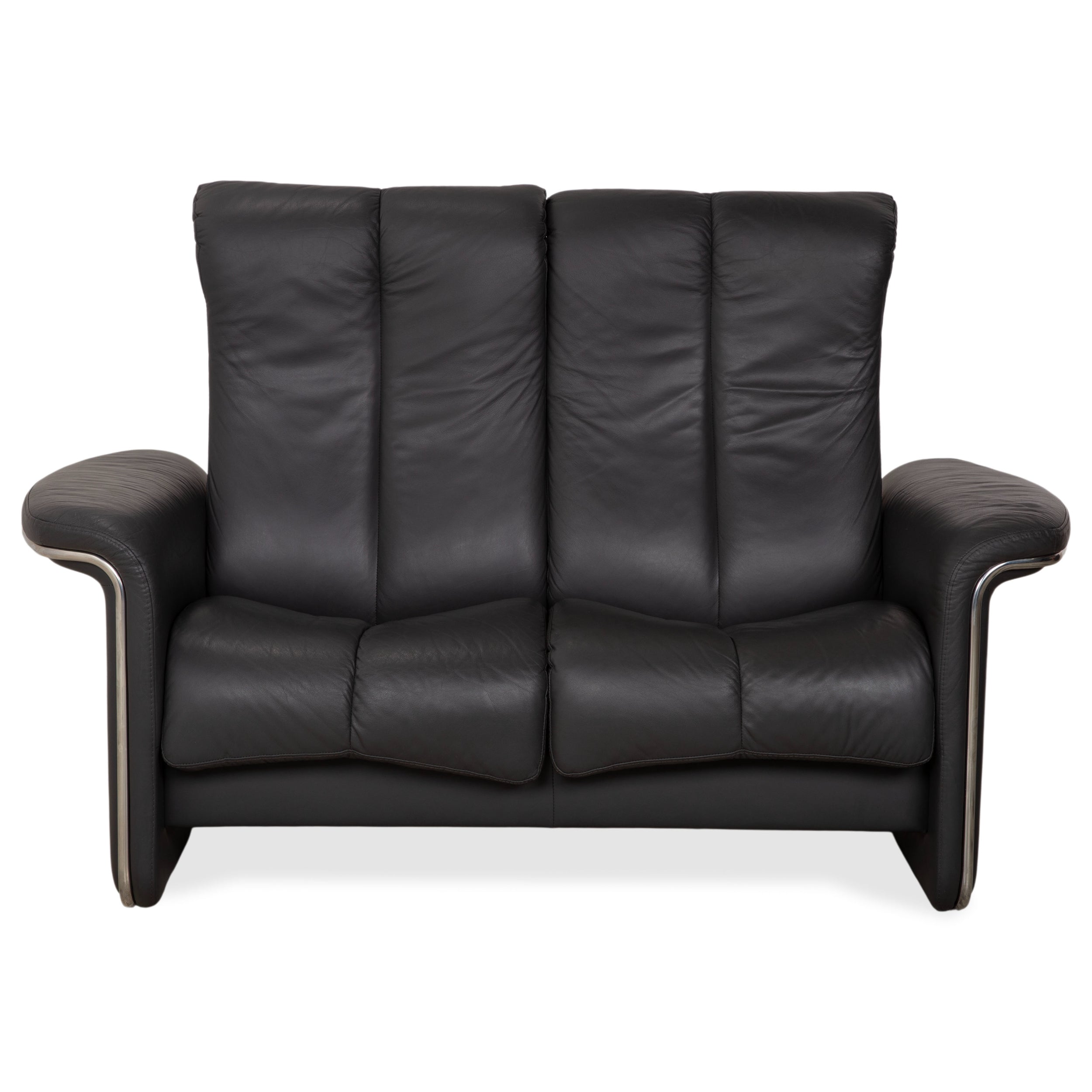 Stressless Soul Leather Two-Seater Dark Grey Anthracite Manual Function Sofa Couch