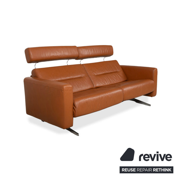 Stressless Stella Leder Chrom Dreisitzer Braun Cognac Sofa Couch inkl. Kopfstützen manuelle Funktion Relaxposition