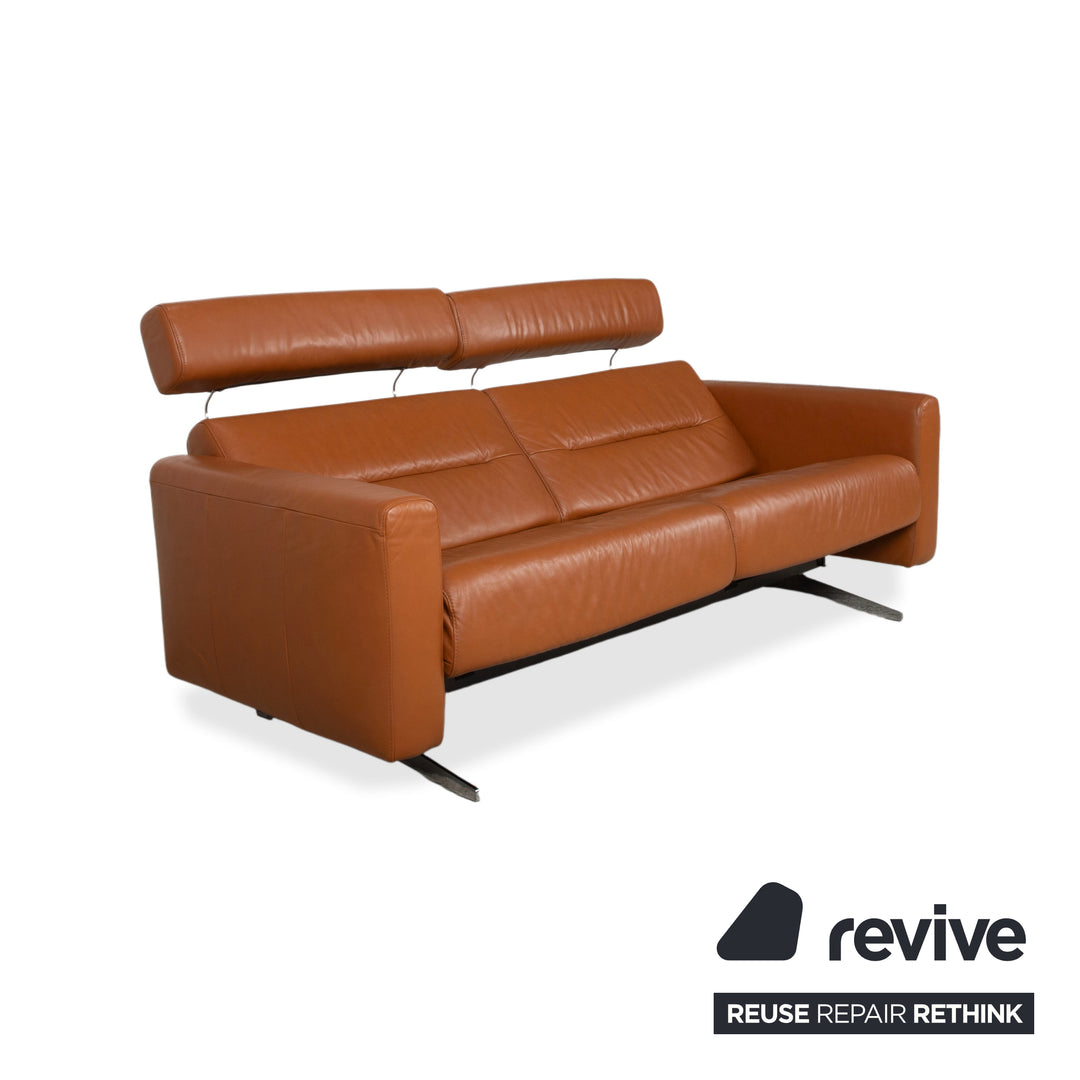 Stressless Stella Leder Chrom Dreisitzer Braun Cognac Sofa Couch inkl. Kopfstützen manuelle Funktion Relaxposition