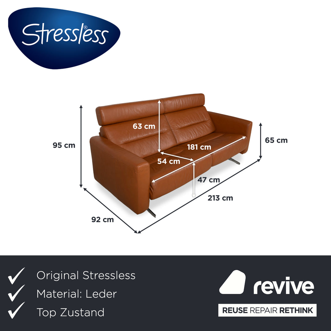 Stressless Stella Leder Chrom Dreisitzer Braun Cognac Sofa Couch inkl. Kopfstützen manuelle Funktion Relaxposition