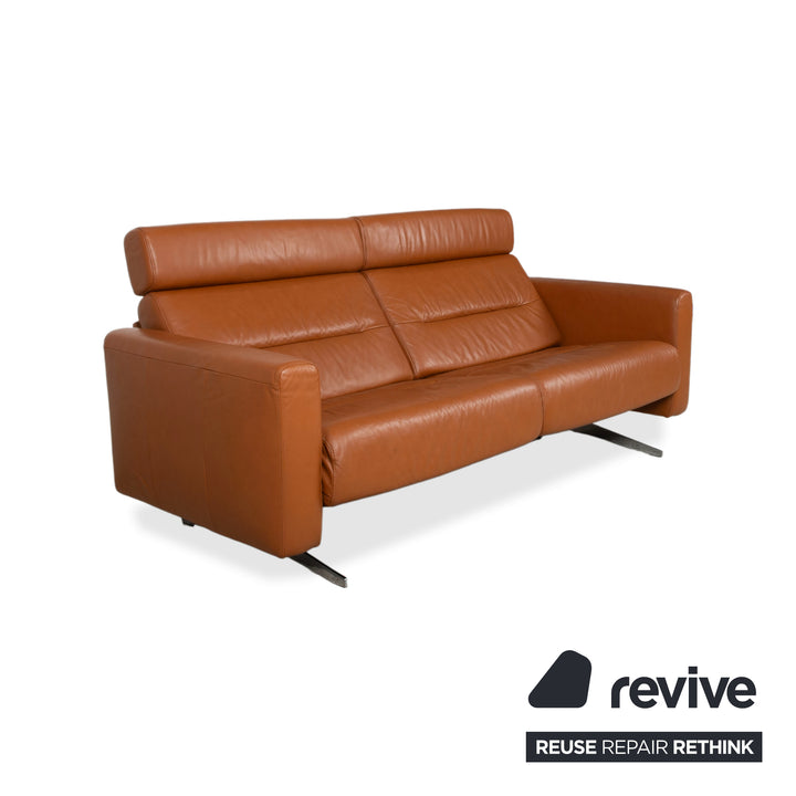 Stressless Stella Leder Chrom Dreisitzer Braun Cognac Sofa Couch inkl. Kopfstützen manuelle Funktion Relaxposition