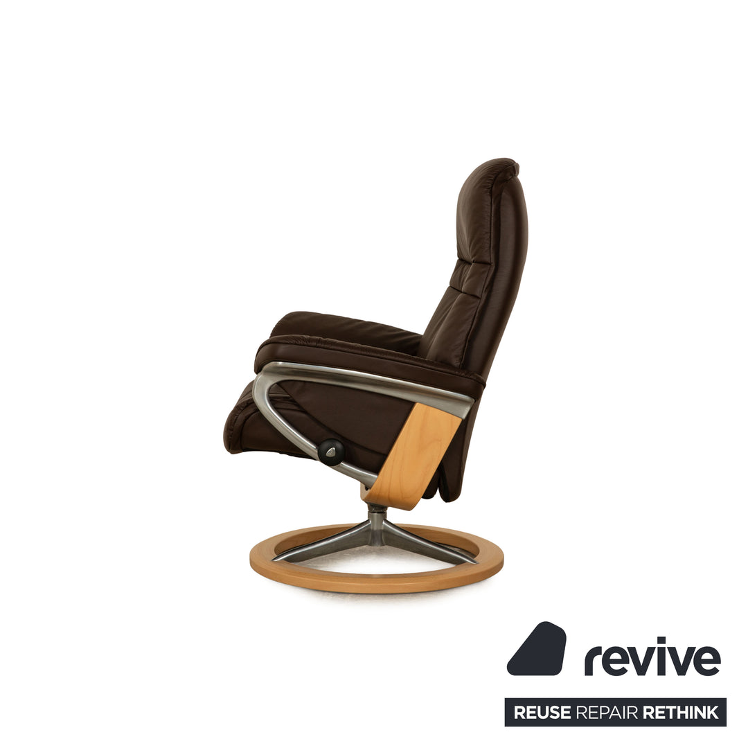 Stressless Sunrise Leder Sessel Braun manuelle Funktion Relaxfunktion inkl. Hocker Größe M