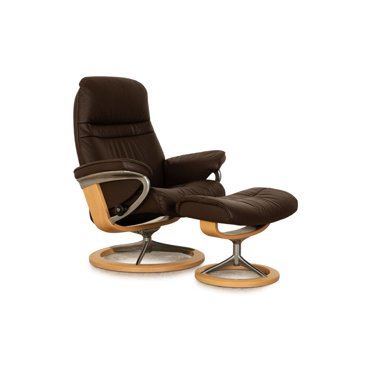 Stressless Sunrise Leder Sessel Braun manuelle Funktion Relaxfunktion inkl. Hocker Größe M