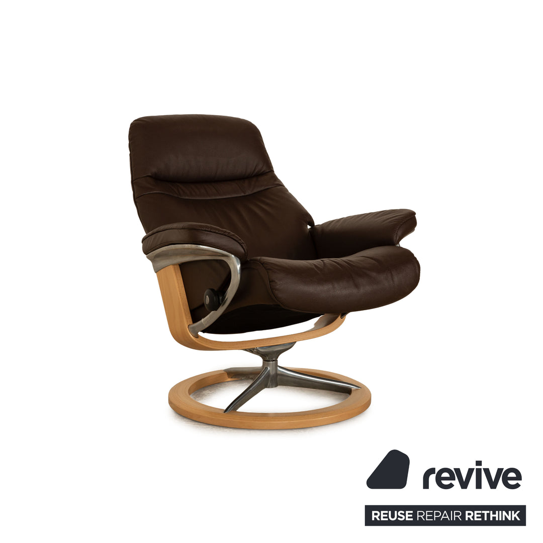Stressless Sunrise Leder Sessel Braun manuelle Funktion Relaxfunktion inkl. Hocker Größe M