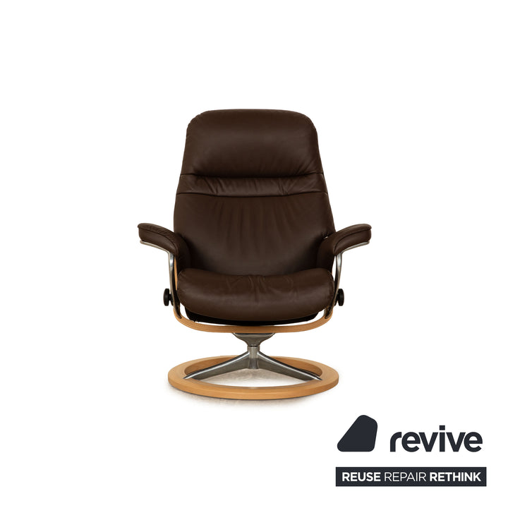 Stressless Sunrise Leder Sessel Braun manuelle Funktion Relaxfunktion inkl. Hocker Größe M