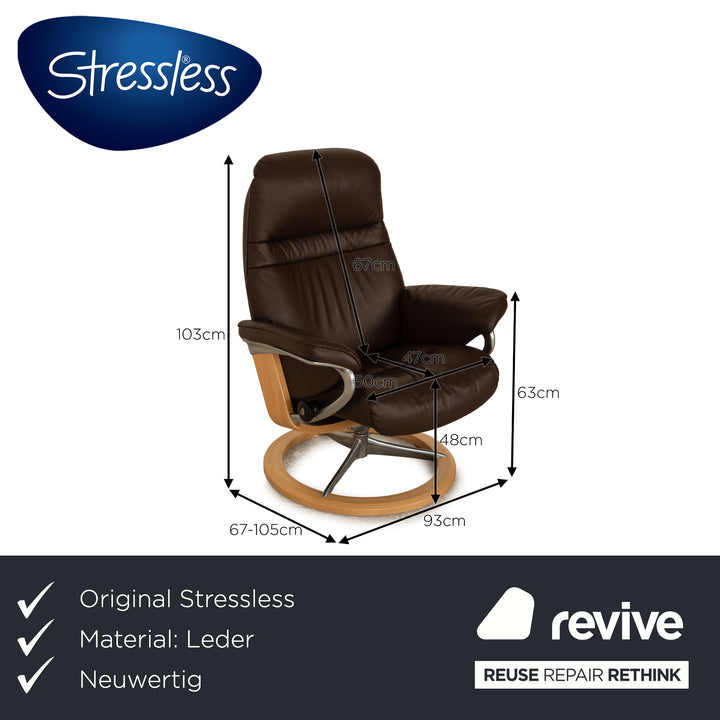 Stressless Sunrise Leder Sessel Braun manuelle Funktion Relaxfunktion inkl. Hocker Größe M