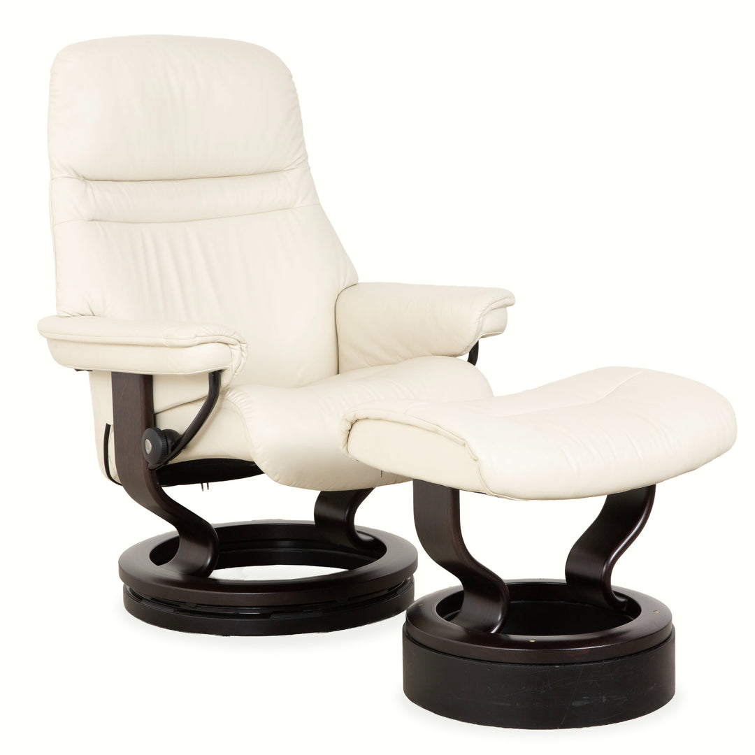 Stressless Sunrise Leder Sessel Creme inkl. Hocker manuelle Funktion