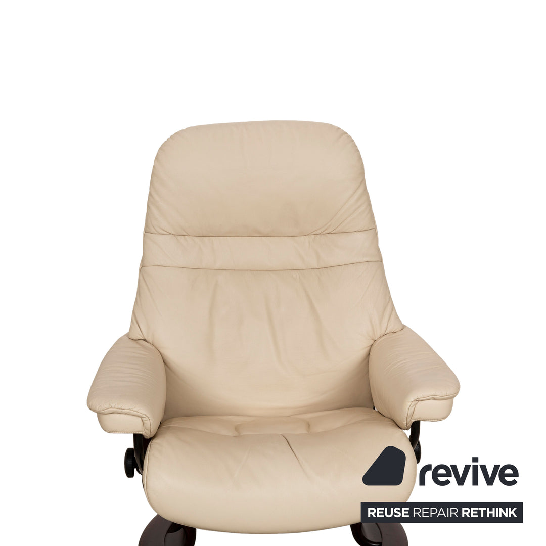 Stressless Sunrise Leather Armchair Cream manual function incl. stool