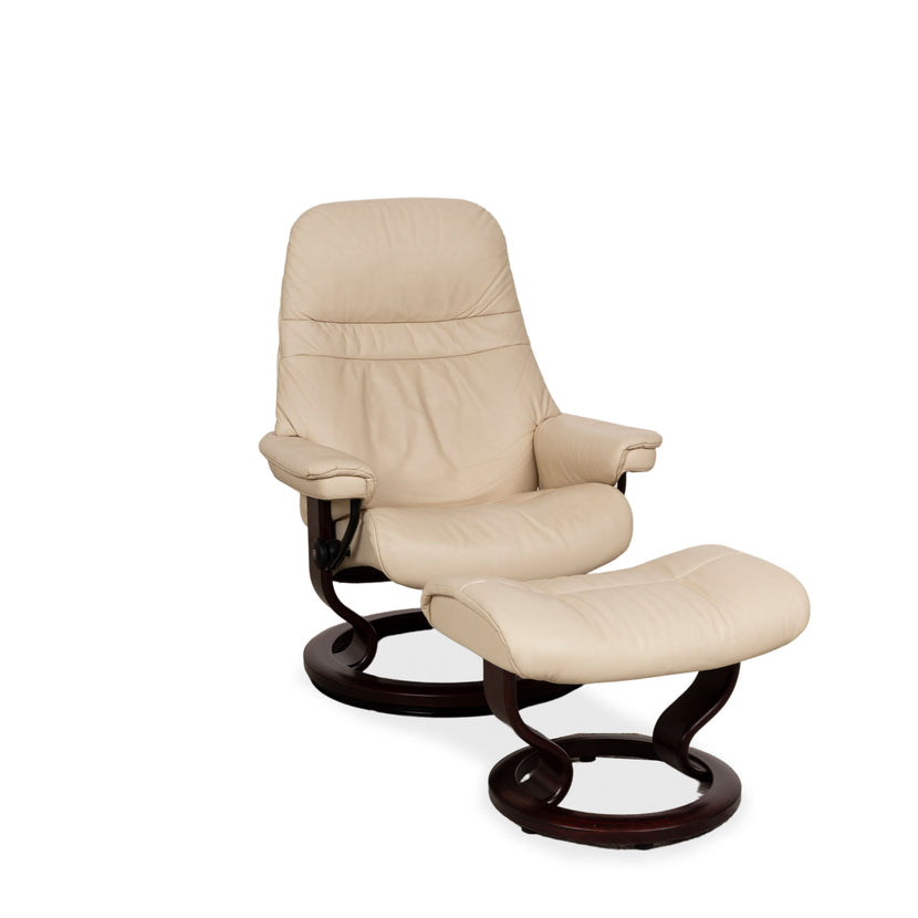 Fauteuil en cuir Stressless Sunrise crème fonction manuelle avec tabouret