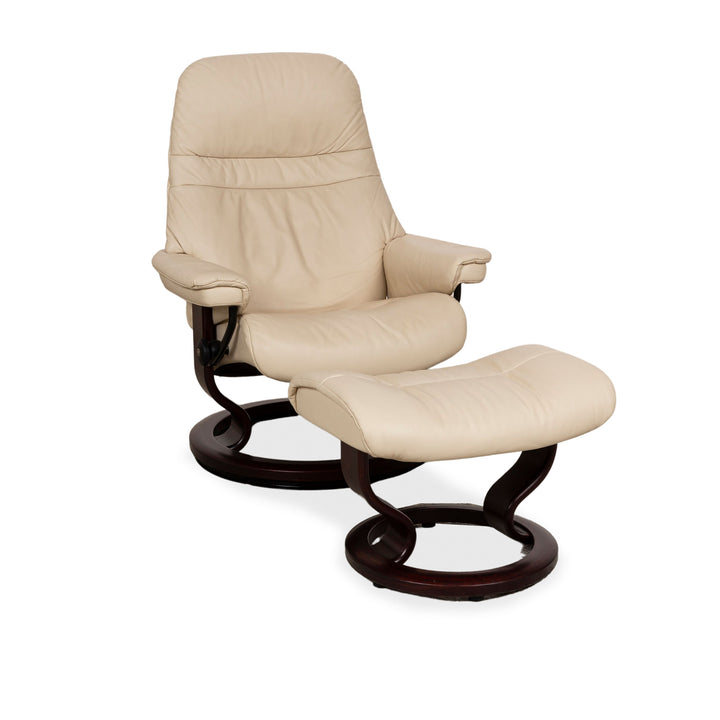 Stressless Sunrise Leder Sessel Creme manuelle Funktion inkl. Hocker