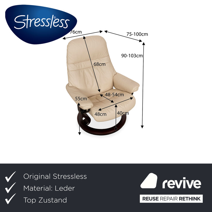 Stressless Sunrise Leder Sessel Creme manuelle Funktion inkl. Hocker