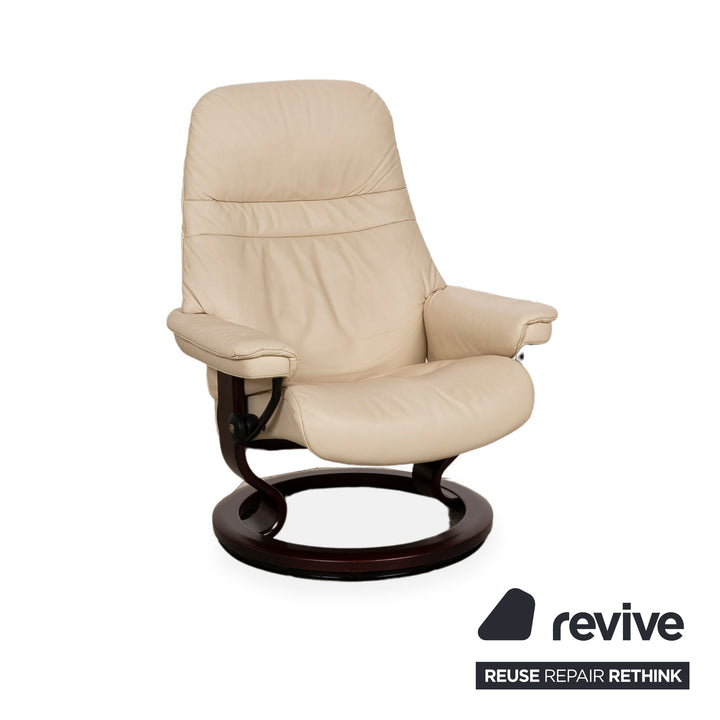 Stressless Sunrise Leder Sessel Creme manuelle Funktion inkl. Hocker