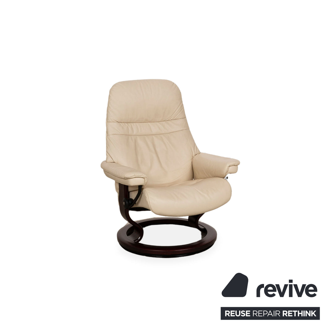 Stressless Sunrise Leather Armchair Cream manual function incl. stool